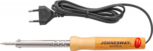 Фото 1 товара Паяльник электрический с деревянной рукояткой, паяльный стержень 6 мм, 60W, 220V-240V, T=400 C, Jonnesway 