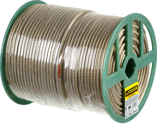 Фото 0 товара Трос стальной в полимерной оболочке STAYER 6 мм, 150 м, 30410-60