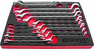 Набор ключей рожковых и накидных изогнутых в EVA ложементе 280х375 мм, 15 предметов, THORVIK - фото 3