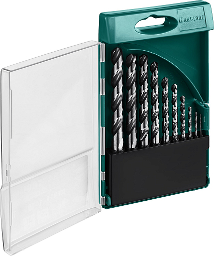 Фото 0 товара Набор сверл по металлу 29651-H10KRAFTOOL 10 шт. (1-10 мм), класс A, HSS-G, сталь М2(S6-5-2)