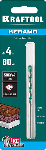 Фото 4 товара Сверло по керамограниту с твердосплавной пластиной KERAMO 29175-080-4 KRAFTOOL 4 х 80 мм