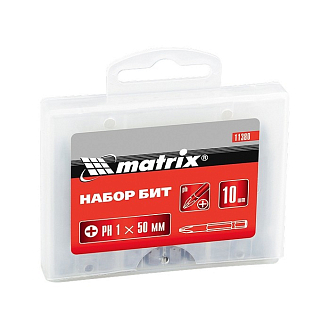 Набор бит PZ2 x 50 мм, сталь 45Х, 10 шт, пластиковый бокс Matrix - фото 1