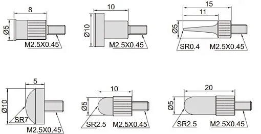 Фото 1 товара Набор наконечников для индикатора часового типа 6шт стальные, INSIZE