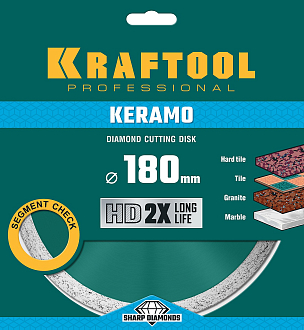 Диск отрезной KERAMO KRAFTOOL 36684-180 180Х22.2 мм, алмазный, сплошной, по керамограниту, керамической плитке  - фото 3