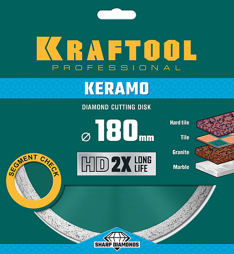 Фото 2 товара Диск отрезной KERAMO KRAFTOOL 36684-180 180Х22.2 мм, алмазный, сплошной, по керамограниту, керамической плитке 