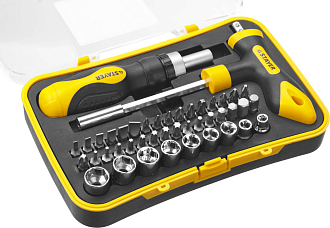 Отвертка реверсивная в наборе с битами и торцевыми головками Hercules STAYER 43 шт., 25084-H43 - фото 1