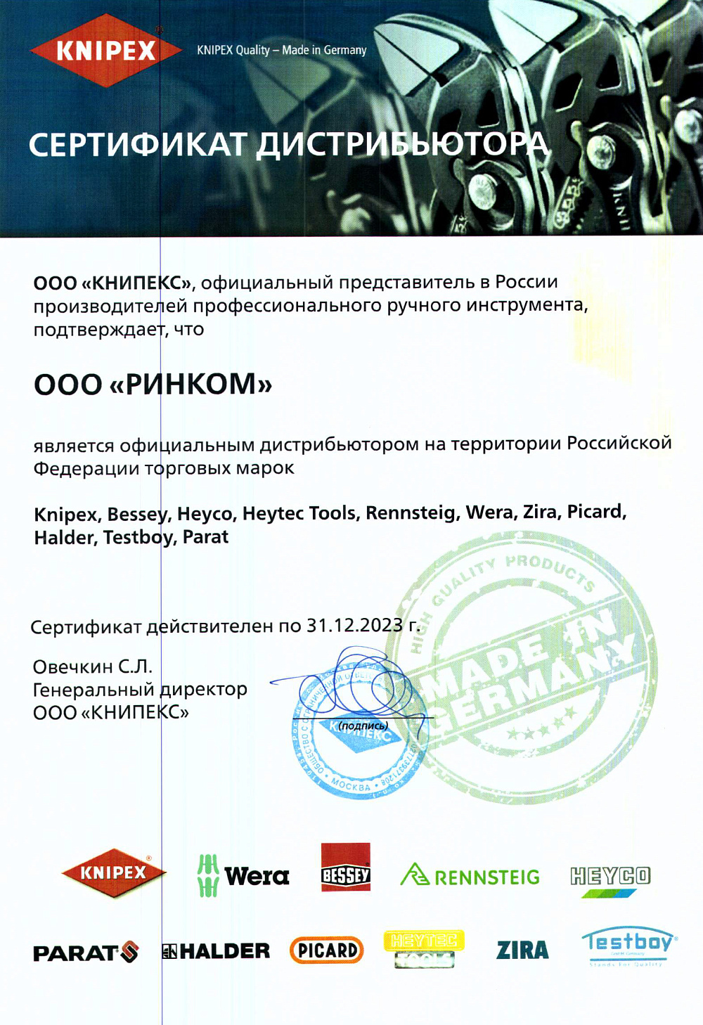 Сертификат Knipex