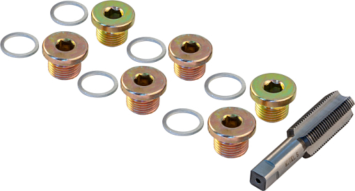 Фото 0 товара Набор для восстановления резьбы сливного отверстия поддона M17х1.5, 7 предметов, THORVIK