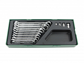 Набор ключей гаечных комбинированных трещоточных с аксессуарами, 8-19 мм в ложементе, 15 предметов, Jonnesway - фото 3