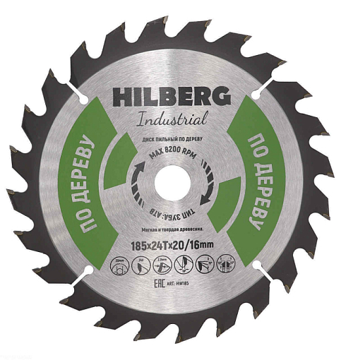 Фото 0 товара Диск пильный Hilberg Industrial Дерево 185*20/16*24Т