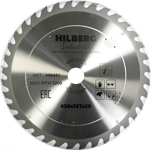 Фото 0 товара Диск пильный Hilberg Industrial Дерево 450*50*36Т