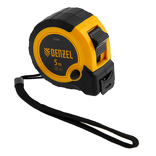 Фото 4 товара Рулетка 5м х 25мм, двухкомп. корпус, кнопка-пауза Denzel