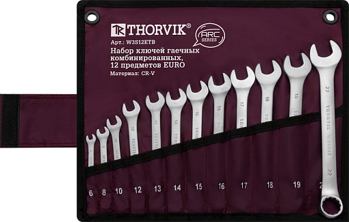 Фото 1 товара Набор ключей гаечных комбинированных серии ARC в сумке, 6-22 мм, 12 предметов EURO, THORVIK