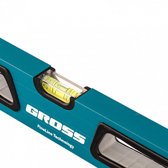 Уровень алюминиевый, 600 мм, усиленный с ударопрочными заглушками, рукоятки, 3 глазка Gross - фото 2