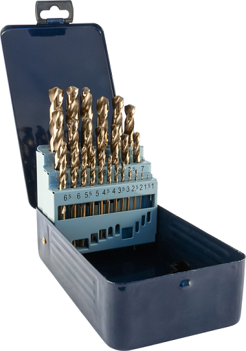 Фото 0 товара Набор спиральных сверл по металлу HSS Co в металлическом кейсе, d1.0-13.0 мм, 25 предметов, THORVIK