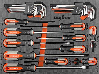 Набор отверток стержневых ROUND GRIP и торцевых ключей в EVA ложементе 280х375 мм, 29 предметов, Ombra - фото 1