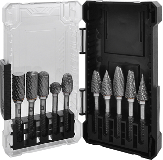 Набор борфрез твердосплавных, тип A, B, C, D, E, F, G, H, L, M, 12 мм, двойная насечка, в кейсе, 10 предметов, THORVIK - фото 1