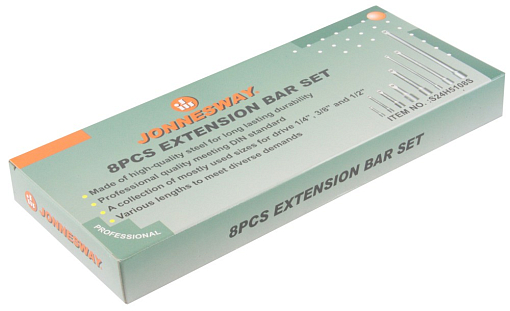 Фото 4 товара Набор удлинителей 1/4", 3/8", 1/2"DR, 50-250 мм, 8 предметов, Jonnesway