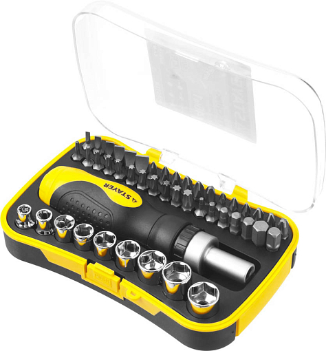 Фото 3 товара Отвертка реверсивная в наборе с битами и торцевыми головками Hercules STAYER 46 шт., 25084-H46