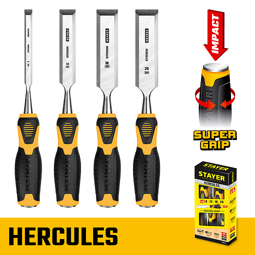 Фото 1 товара Набор стамесок 18205-H4 Professional STAYER 4 шт, 6/12/18/25 мм