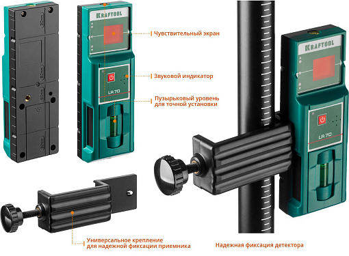 Фото 5 товара Лазерный нивелир с детектором и держателем в кейсе KRAFTOOL LL3D 4 34640-4 Professional линейный