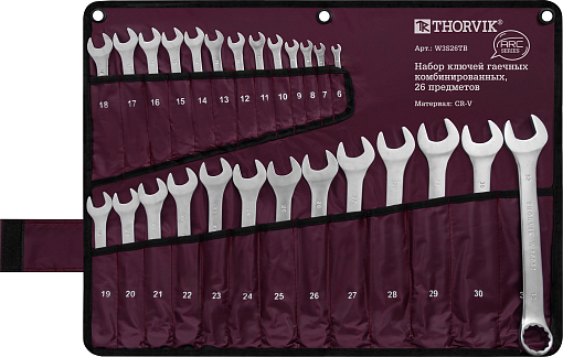 Фото 0 товара Набор ключей гаечных комбинированных серии ARC, 6-32 мм, 26 предметов, THORVIK