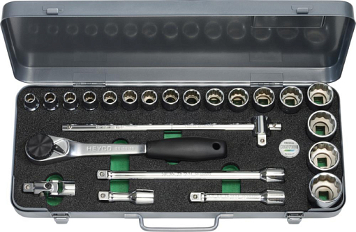 Фото 0 товара 75-0310-M Набор головок торцевых 12-гранных с трещоткой, 1/2, 23 пр., 10 - 34 мм