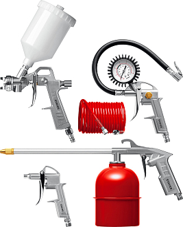 Набор пневматический универсальный: краскораспылитель с верхним бачком, пистолеты, пневмошланг STAYER 5 предметов,06488-H5_z01 - фото 1
