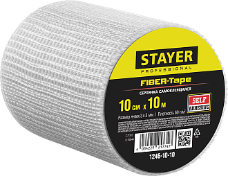 Сетка самоклеящаяся стеклотканевая FIBER-Tape STAYER 10 см х 10 м, 3х3 мм, 1246-10-10 - фото 1
