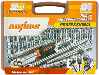 Набор головок торцевых с аксессуарами 1/2"DR, 8-32 мм, 24 предмета, Ombra - фото 3