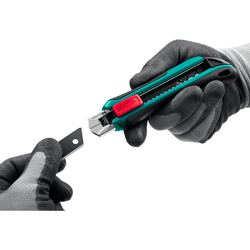 Фото 9 товара Нож AK-18 18 мм, сегментированное лезвие автостоп автозамена дополнительный фиксатор, Kraftool