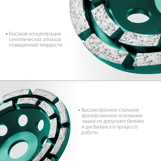 Шлифовальная чашка INDUSTRIAL 33369-125125 мм, алмазная, двухрядная - фото 4