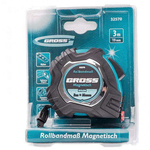 Фото 3 товара Рулетка Magnetisch 3 м х 16 мм, обрез. , авт. фикс., нейлон. покр., зацеп с магн. Gross