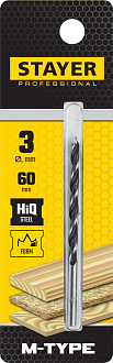 Спиральное сверло по дереву "M-type" STAYER d=3 х 60/30 мм, М-образная заточка, сталь HCS, 2942-060-03_z02 - фото 2