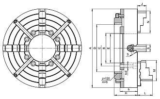 Патрон токарный 4-х кулачковый ручной с венцом для силового точения 710З-1000Б БЗСП - фото 2