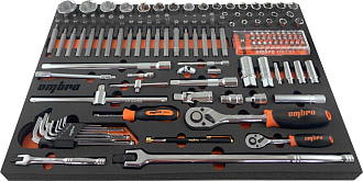 Набор головок торцевых 1/4" 5-13 мм, 1/2" DR 10-32 мм с аксессуарами и вставками-битами в EVA ложементе 560х375 мм, 131 предмет, Ombra - фото 2