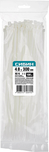 Фото 1 товара Хомуты нейлоновые белые СИБИН 300х4.8 мм, 100 шт, 3786-48-300