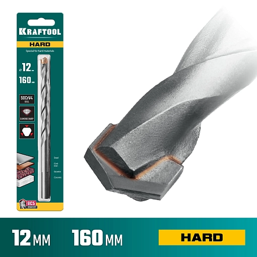 Фото 5 товара Сверло по твёрдым материалам HARD 29177-160-12 KRAFTOOL 12 х 160 мм специальное