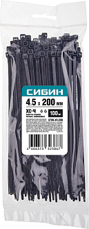 Хомуты нейлоновые черные СИБИН 200х4.5 мм, 100 шт, 3788-45-200 - фото 2