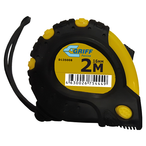 Фото 0 товара Рулетка 2мх16мм с 3 фиксаторами, в обрезин. корпусе GRIFF