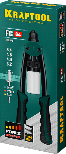 Фото 7 товара Заклепочник двуручный 31160_z01 KRAFTOOL заклепки 3.2-6.4 мм из алюминия, стали, нерж. cтали, усиленный литой корпус