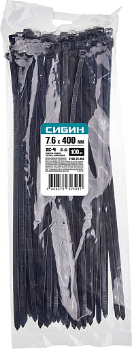 Фото 1 товара Хомуты нейлоновые черные СИБИН 400х7.6 мм, 100 шт, 3788-76-400