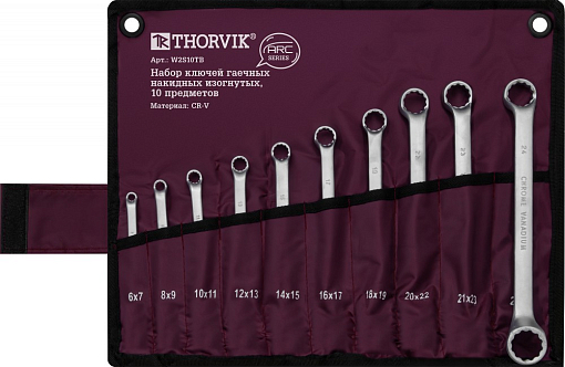 Фото 1 товара Набор ключей гаечных накидных изогнутых серии ARC в сумке, 6-27 мм, 10 предметов, THORVIK