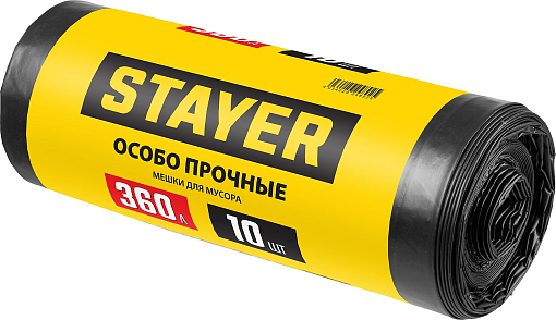 Фото 1 товара Мешки для строительного мусора STAYER HEAVY DUTY 39157-360 360 л, черный, 10 шт., особопрочные