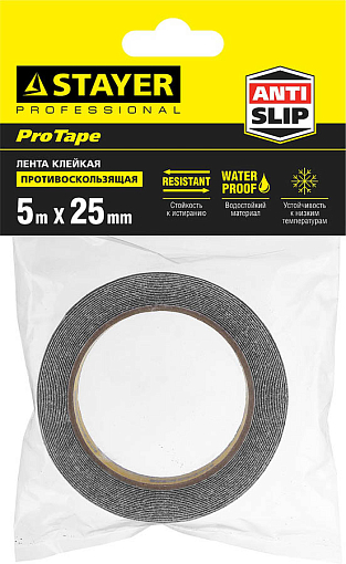 Фото 1 товара Черная, лента клейкая противоскользящая (скотч) STAYER 12270-25-05 25 мм х 5м