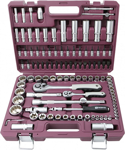 Фото 1 товара Набор инструмента универсальный 1/4", 1/2"DR с головками торцевыми 12-гранными, 108 предметов, THORVIK