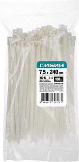 Хомуты нейлоновые белые СИБИН 240х7.5 мм, 100 шт, 3786-75-240 - фото 2