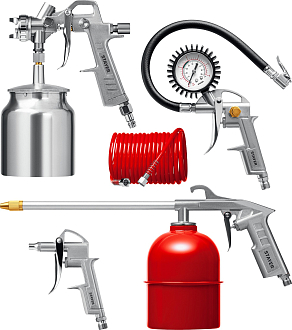 Набор пневматический универсальный: краскораспылитель с нижним бачком, пистолеты, пневмошланг STAYER 5 предметов, 06487-H5_z01 - фото 1