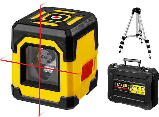 Фото 0 товара Лазерный нивелир STAYER SLM-2 с кейсом 34961-2 Professional 10 м, точн. +/-0,5 мм/м, штатив
