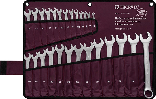 Фото 1 товара Набор ключей гаечных комбинированных серии ARC, 6-32 мм, 26 предметов, THORVIK